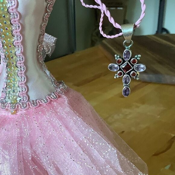 STERLING SILVER 925 GARNET AMETHYST MULTI-STONE CROSS PENDANT​​ - Picture 3 of 9